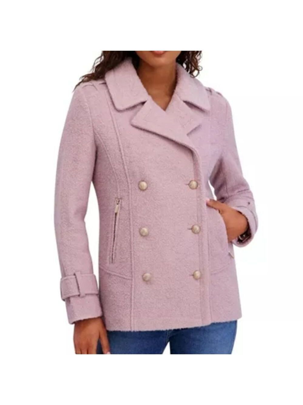 Kensie Women's Bouclé Wool-Blend Peacoat Light Pink Medium